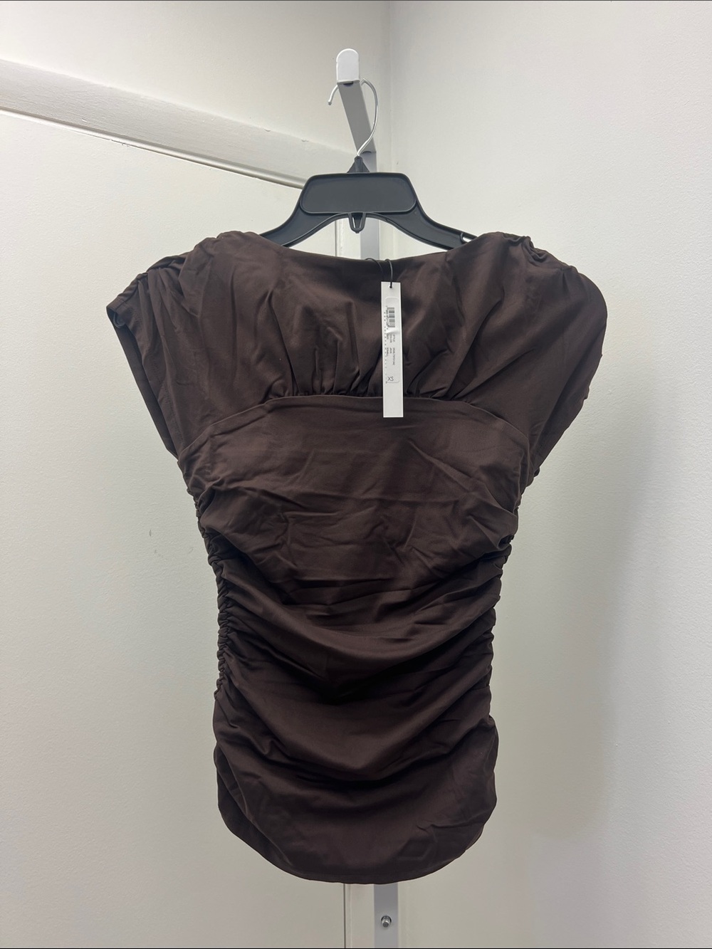 Susana monaco gathered boat neck short sleeve top in java xs NWT $138